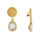 Boucles d'Oreilles Clips Laiton Doré Pastille Brossé et Goutte Cristal