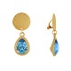 Boucles d'Oreilles Clips Laiton Doré Pastille Brossé et Goutte Cristal