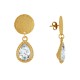 Boucles d'Oreilles Clous Laiton Doré Pastille Brossé et Goutte Cristal