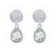 Boucles d'Oreilles Clips Laiton Argenté Pastille Striée et Goutte Cristal