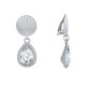 Boucles d'Oreilles Clips Laiton Argenté Pastille Striée et Goutte Cristal