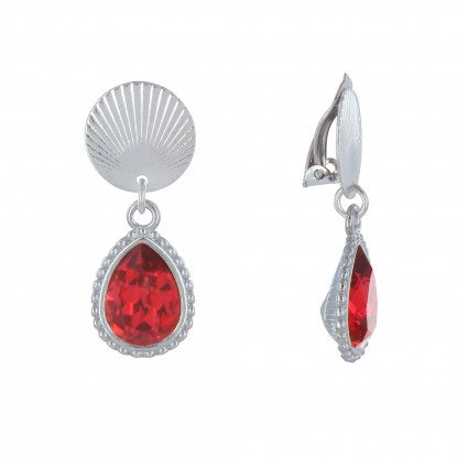 Boucles d'Oreilles Clips Laiton Argenté Pastille Striée et Goutte Cristal