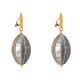 Boucles d'Oreilles Clips Laiton Doré Pastille Brossée et Cabosse Bois Nacre