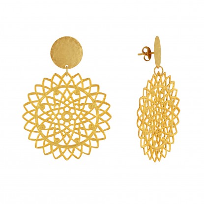 Boucles d'Oreilles Clous Laiton Doré Pastille Brossée et Mandala