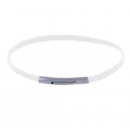 Bracelet Femme Tresse Plate en Cuir Mat Fermoir Clip Acier Inoxydable