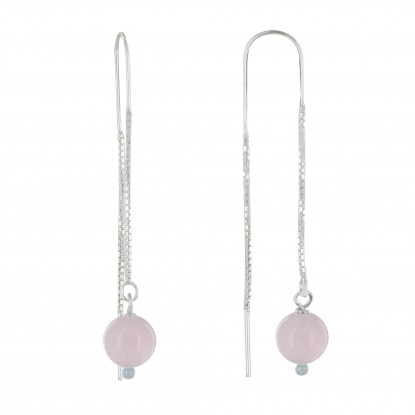Boucles d'Oreilles Chainette Argent et Perles de Quartz Rose