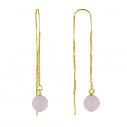 Boucles d'Oreilles Chainette Argent Doré et Perles de Quartz Rose