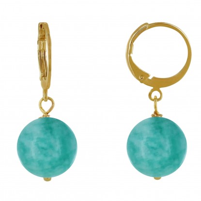 Boucles d'Oreilles Mini Créoles Plaqué Or et Perle d'Amazonite