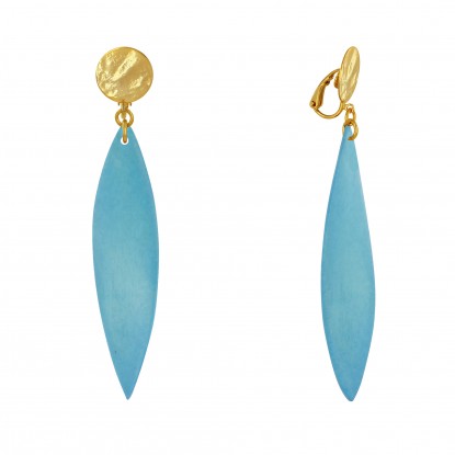 Boucles d'Oreilles Clip Métal Doré et Longue Pétale en Bois
