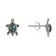Boucles d'Oreilles Argent Tortue des Galapagos et Bouton en Nacre Abalone
