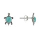 Boucles d'Oreilles Argent Tortue des Galapagos et Bouton en Turquoise