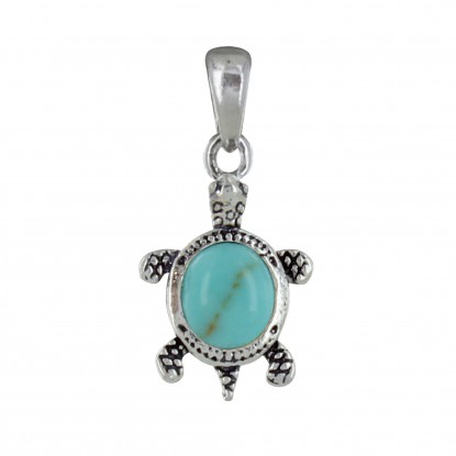 Pendentif Argent Tortue des Galapagos et Bouton en Turquoise
