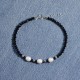 Bracelet Argent 3 Perles Blanches et Perles Facettées d'Onyx Noir