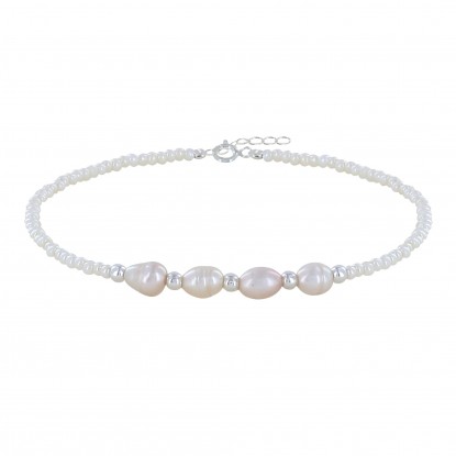 Bracelet Argent 4 Perles Blanches et Petites Perles Nacrées Blanches