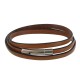 Bracelet Homme Cuir Marron Clair Plat Fermoir Acier Inoxydable