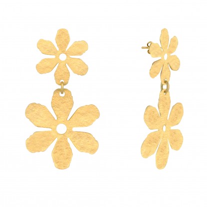 Boucles d'Oreilles Clous Laiton Deux Fleurs Brossées