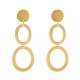 Boucles d'Oreilles Clip Laiton Pastille et Deux Anneaux Ajourés Brossés