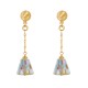 Boucles d'Oreilles Clips Laiton Chainette et Cône en Nacre Facettée Multicolore