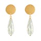 Boucles d'Oreilles Clous Laiton Doré Pastille Brossée et Goutte de Nacre Facettée