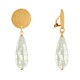 Boucles d'Oreilles Clips Laiton Doré Pastille Brossée et Goutte de Nacre Facettée