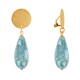 Boucles d'Oreilles Clips Laiton Doré Pastille Brossée et Goutte de Nacre Facettée