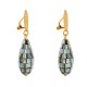Boucles d'Oreilles Clips Laiton Doré Pastille Brossée et Goutte de Nacre Facettée