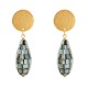 Boucles d'Oreilles Clips Laiton Doré Pastille Brossée et Goutte de Nacre Facettée