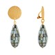 Boucles d'Oreilles Clips Laiton Doré Pastille Brossée et Goutte de Nacre Facettée