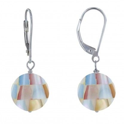 Boucles d'Oreilles Dormeuse Argent 925 et Perle de Nacre Facettée Multicolore