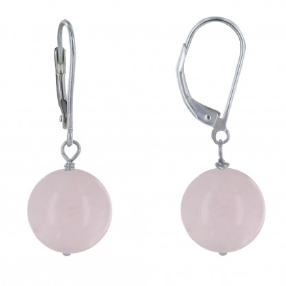 Boucles d'Oreilles Dormeuse Argent 925 et Perle de Quartz Rose