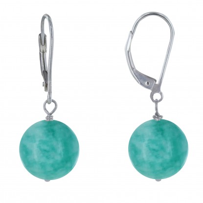 Boucles d'Oreilles Dormeuse Argent 925 et Perle d'Amazonite