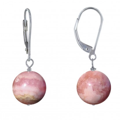 Boucles d'Oreilles Dormeuse Argent 925 et Perle de Rhodochrosite
