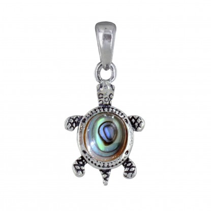 Pendentif Argent 925 Tortue des Galapagos et Cabochon en Nacre Abalone
