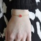Bracelet Lien Médaille Laiton Doré Ronde Coeur Emaillée Rouge Pailletée