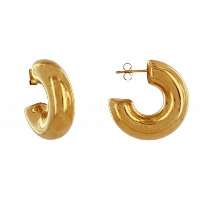 Boucles d'Oreilles Acier Doré 316 L Demi Créoles Rondes 3cm