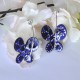 Boucles d'Oreilles Papillons Émaillés Bleus Points Blanc et Bleu Foncé