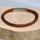 Bracelet Homme Cuir Tréssé Plat Bicolore Marron Foncé et Marron Clair