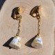 Boucles d'Oreilles Clips Laiton Chainette et Cône en Nacre Facettée Multicolore