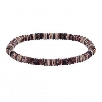 Bracelet Homme Elastique Anneaux de Coquillage Marron et Beige