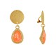 Boucles d'Oreilles Clips Laiton Doré Pastille Brossée et Goutte Cristal