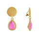 Boucles d'Oreilles Clips Laiton Doré Pastille Brossée et Goutte Cristal