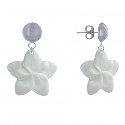 Boucles d'Oreilles Clous en Laiton Fleurs de Frangipanier en Nacre de Coquillage