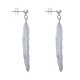 Boucles d'Oreilles Clous en Laiton Argenté et Longue Plume