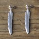 Boucles d'Oreilles Clous en Laiton Argenté et Longue Plume