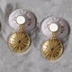 Boucles d'Oreilles Laiton Doré Rond Coloré et Coquille d'Oursin