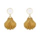 Boucles d'Oreilles Laiton Doré Rond Coloré et Coquille Saint Jacques