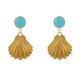 Boucles d'Oreilles Laiton Doré Rond Coloré et Coquille Saint Jacques