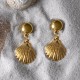 Boucles d'Oreilles Laiton Doré Rond Coloré et Coquille Saint Jacques