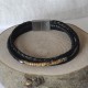Bracelet Acier Homme Cuir Noir Trois Liens et Anneaux Oeil de Tigre