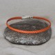 Bracelet Femme Tresse Plate en Cuir Mat Fermoir Aimanté Métal Argenté
